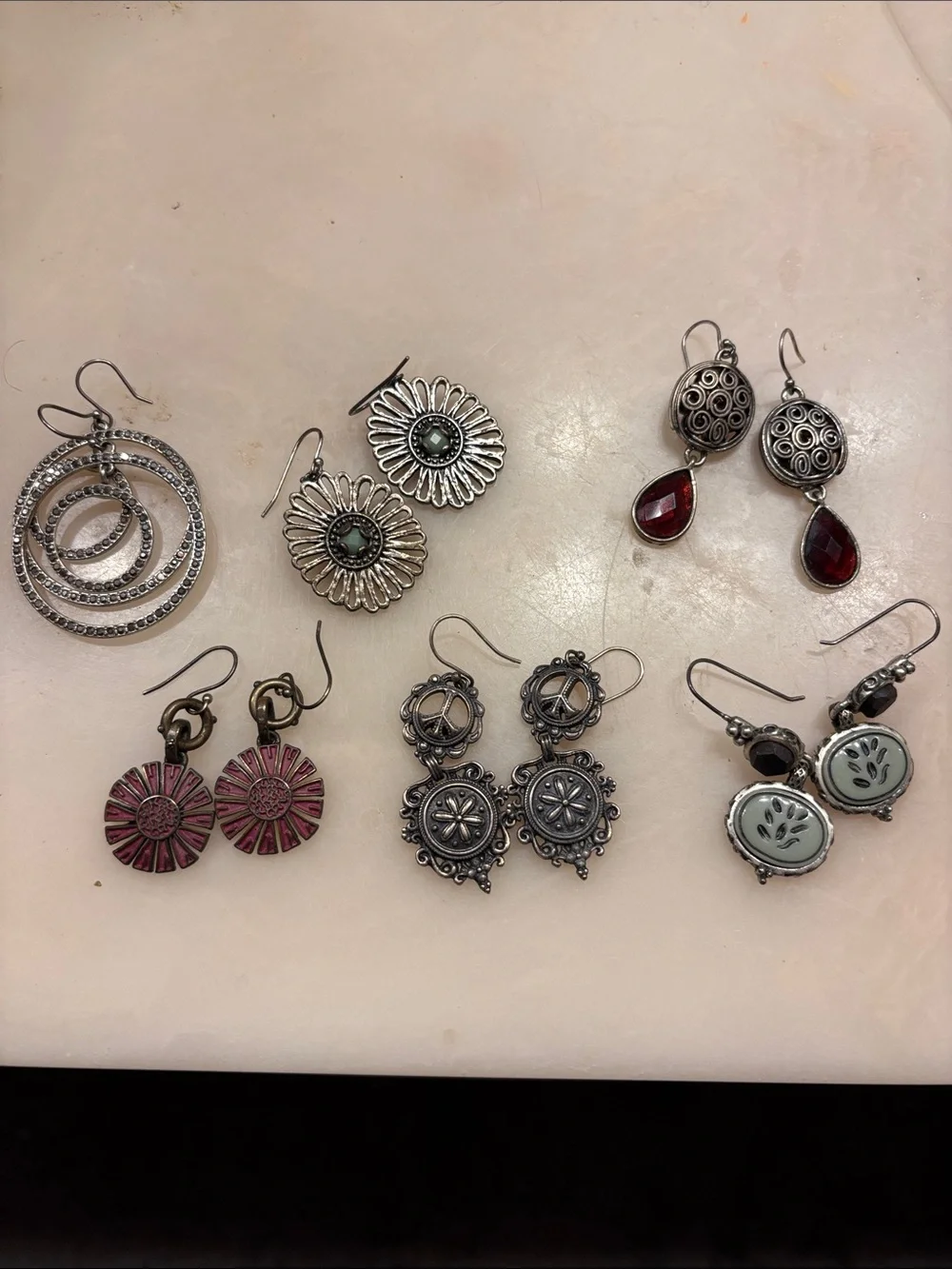 Lucky Brand Silver-Tone Mixed Dangle Earrings with Pink and Red Accents lot of 6